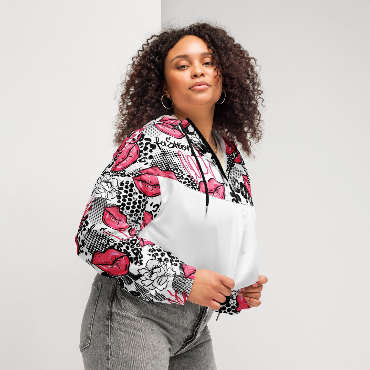 Maadish | Women’s White Lips cropped windbreaker