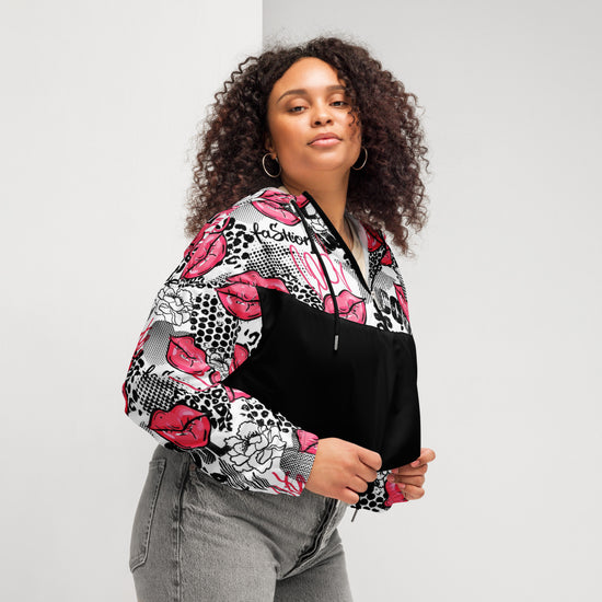 Maadish | Women’s Black Lips cropped windbreaker